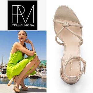 PELLE MODA GILLIAN GOLD SUEDE PLATFORM KNOT STRAP BLOCK HEEL SANDALS **NWT**